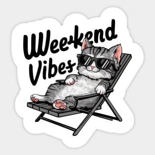 One design features a cool and comfortable kitten wearing sunglasses, casually lounging on a beach chair. (2) Sticker